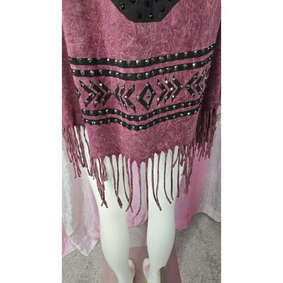 Vocal Skull Crystal Maroon Aztec Fringe Cotton Cardigan Jacket Size Medium - Picture 13 of 16